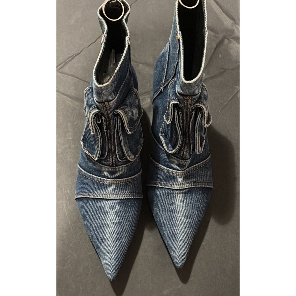 Jean Boots Pointed Toe Party Casual Wear Kitten Heel Zipper Closure